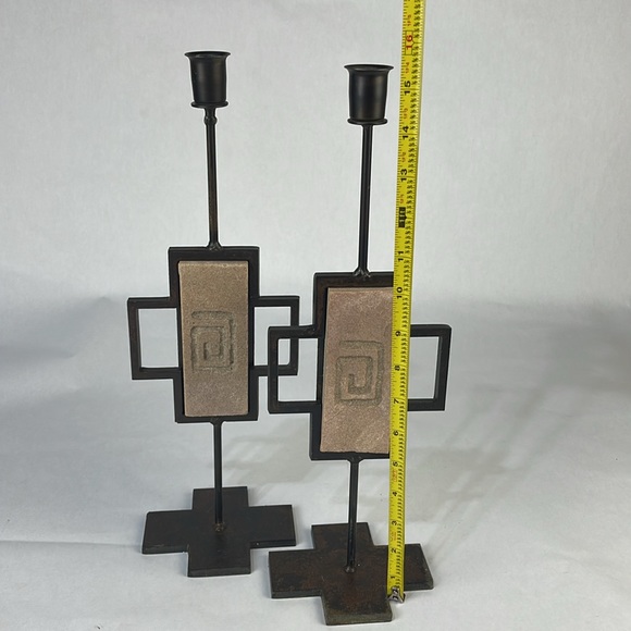 Vintage Set of Iron and Sandstone Taper Candle Holders - Picture 10 of 10